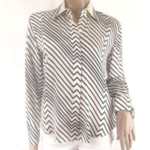 STARINGTON Shirt Blouse Button Down French Cuff Diagonal Stripe Silk Satin 4
